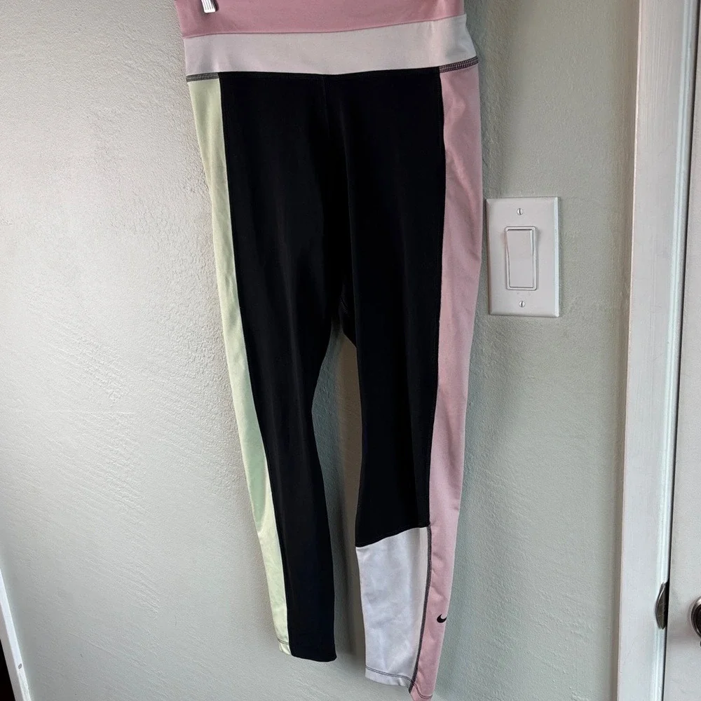 Nike Dri-FIT Leggings Black Pink White L Colorblock Active Tights Consign